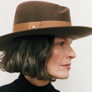 Rag & Bone Zoe‎ Wool Felt Fedora Hat, Spanish Style Pecan Brown, Small, NWT